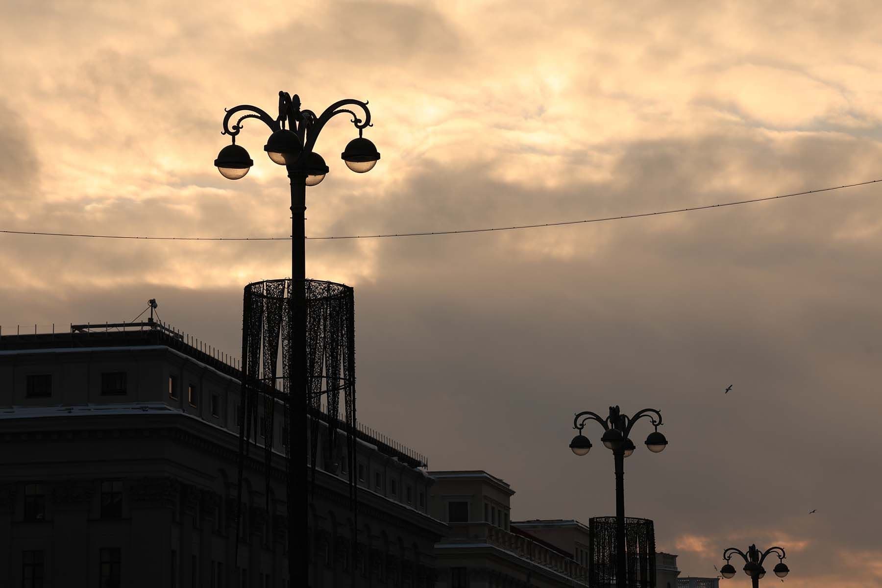 минск фонари освещение закат зима