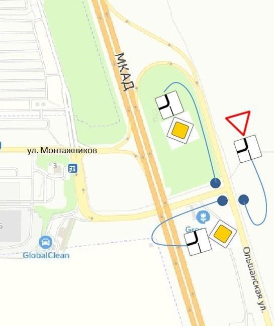 Cхема организации дорожного движения на пересечении улиц Монтажников и Ольшанской